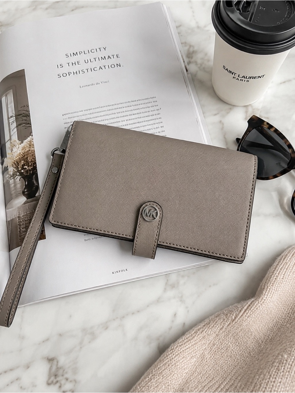Michael Kors Taupe Jet Set Saffiano Leather Wristlet